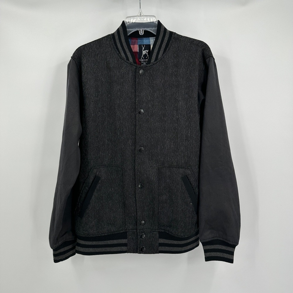 Mens Preppy Bomber Jacket Size L Collegiate Streetwear Varsity Heritage Gray